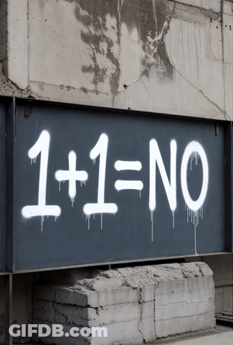 1 + 1 = No Spray Painted On Black Wall GIF