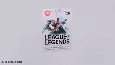 $10 League Of Legends Gift Card With Man Holding Sword GIF
