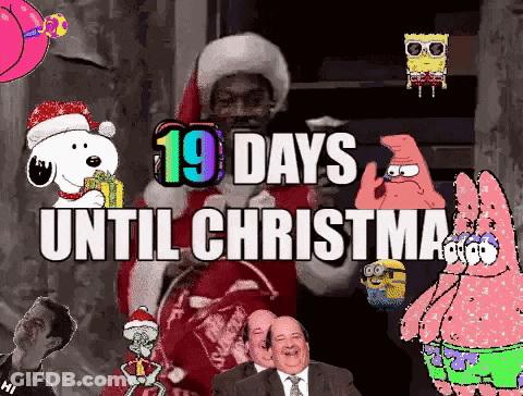 19 Days Until Christmas With Snoopy And Patrick GIF
