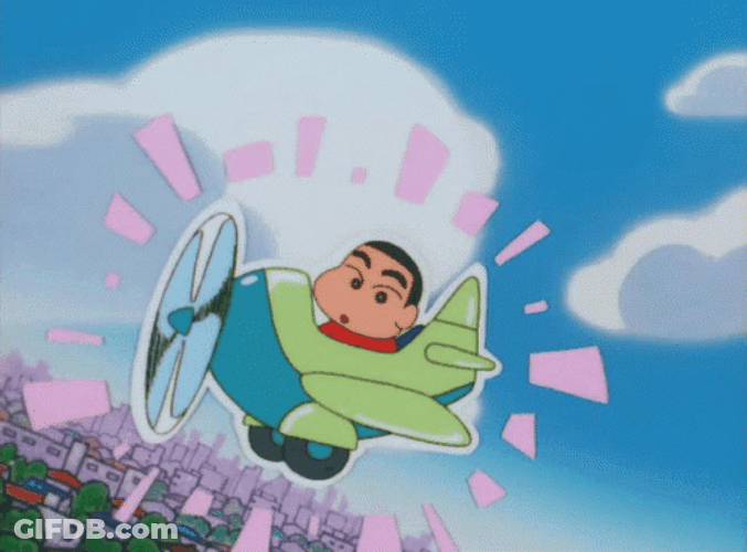1992 Crayon Shin Chan Flying Jetplane GIF