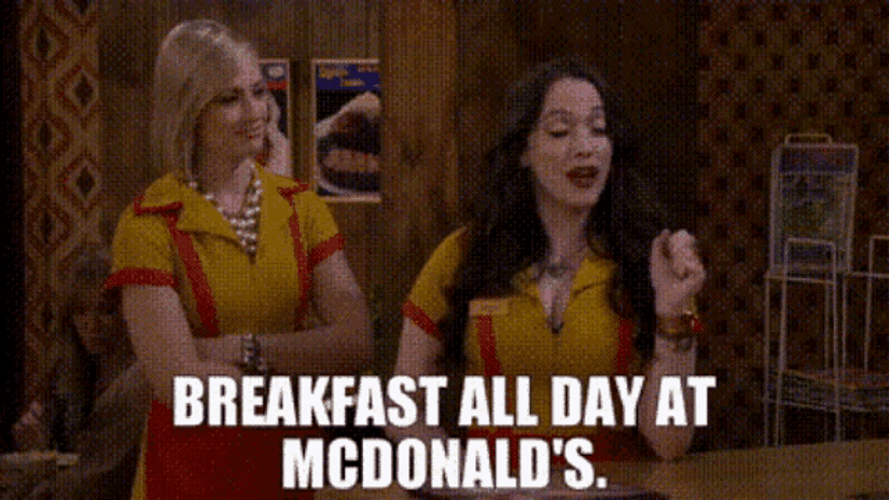 2 Broke Girls Maxine Geaorge Black And CAroline Channing Breakfast All Day At Mcdonalds GIF