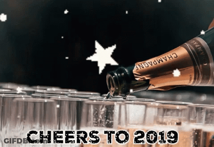 2019 New Year Popping Champagne GIF