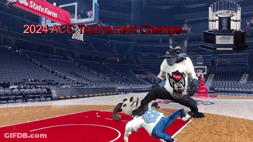 2024 ACC Tournament Champs Wolf Mascot Basketball Court GIF