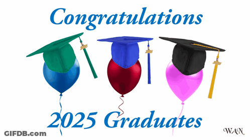 2025 Graduates With Balloons And Caps GIF
