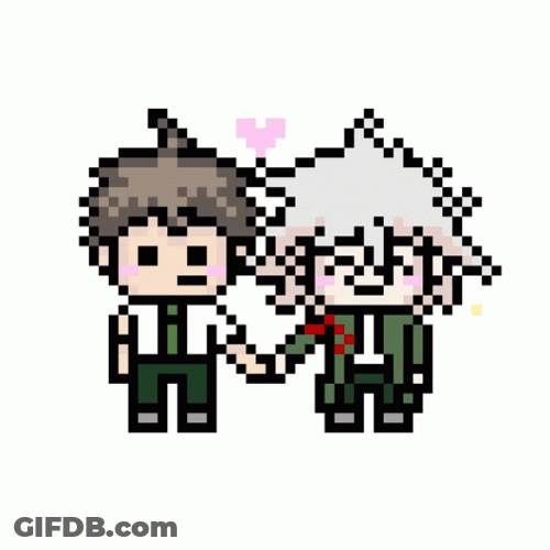 2D Nagito And Hajime Holding Hands GIF