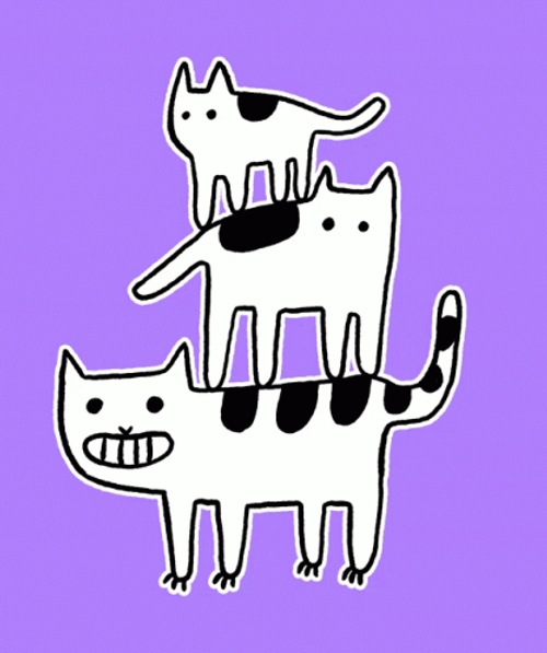 3 Spotted Cartoon Cats Smiling GIF