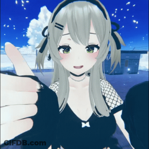 3D Anime Girl Thumbs Up In Blue Sky GIF
