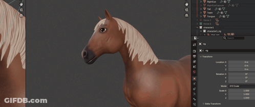 3D Brown Horse With White Mane And Tail GIF