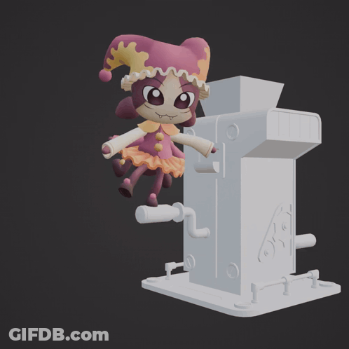 3D Cartoon Character Sitting On Machine GIF