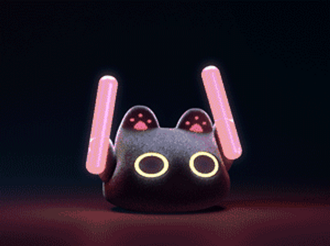 3D Crazy Cat Holding Glowsticks GIF