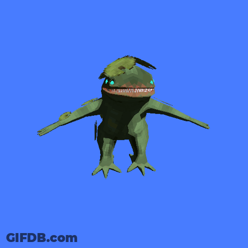 3D Frog With Blue Eyes And Sharp Teeth GIF