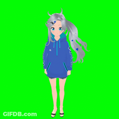 3D Girl In Blue Hoodie With M On Sleeve GIF