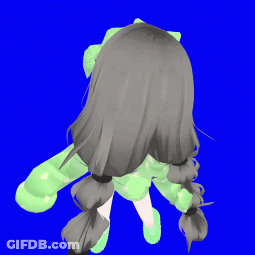 3D Girl With Pigtails On Green Background GIF
