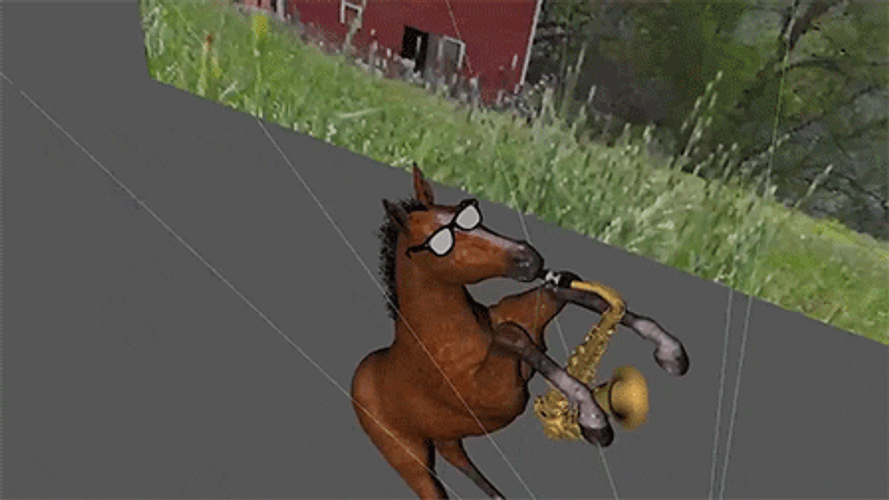 3D Glitch Horse With Saxophone GIF