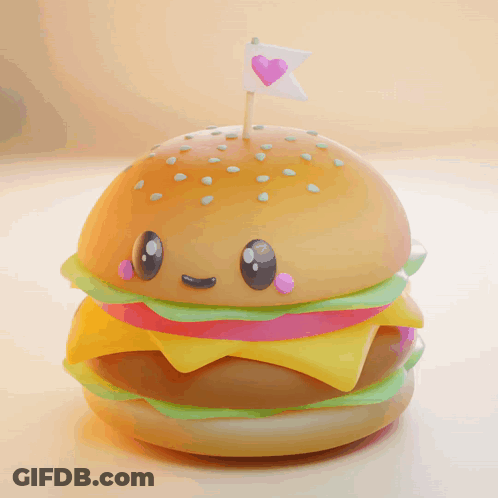 3D Hamburger With Heart-Shaped Flag GIF