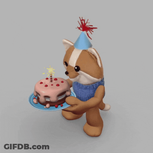 3D Happy Birthday Cat Holding Cake GIF