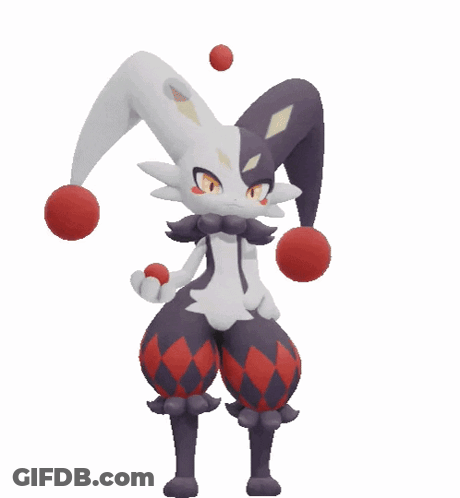 3D Jester Holding Red And Black Balls GIF