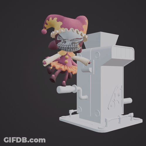 3D Jester With Skull On Head Sitting On Machine GIF