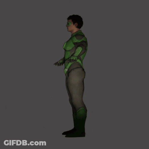 3D Man In Green Superhero Costume GIF