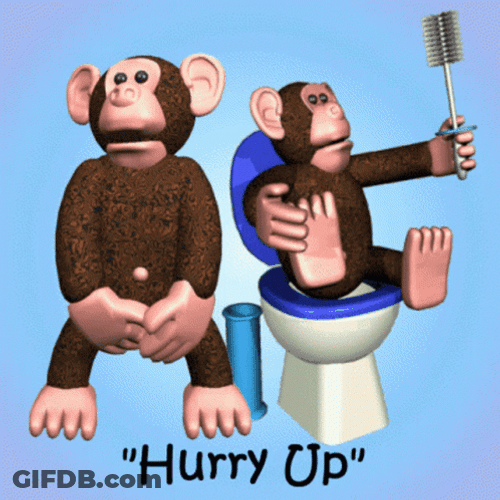 3D Monkeys In Bathroom Hurry Up GIF