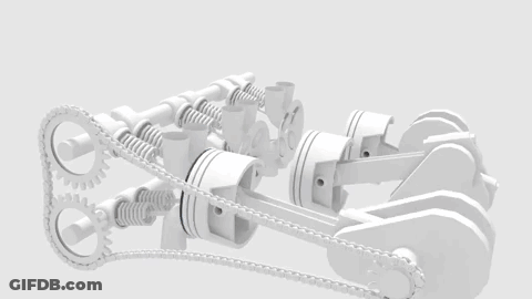 3D Motorcycle Engine With Gears And Chains GIF