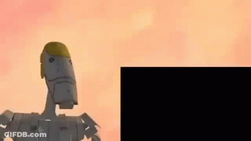 3D Robot Next To Clankers Sign GIF