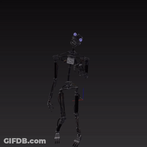 3D Robot With Purple Eyes In Dark GIF