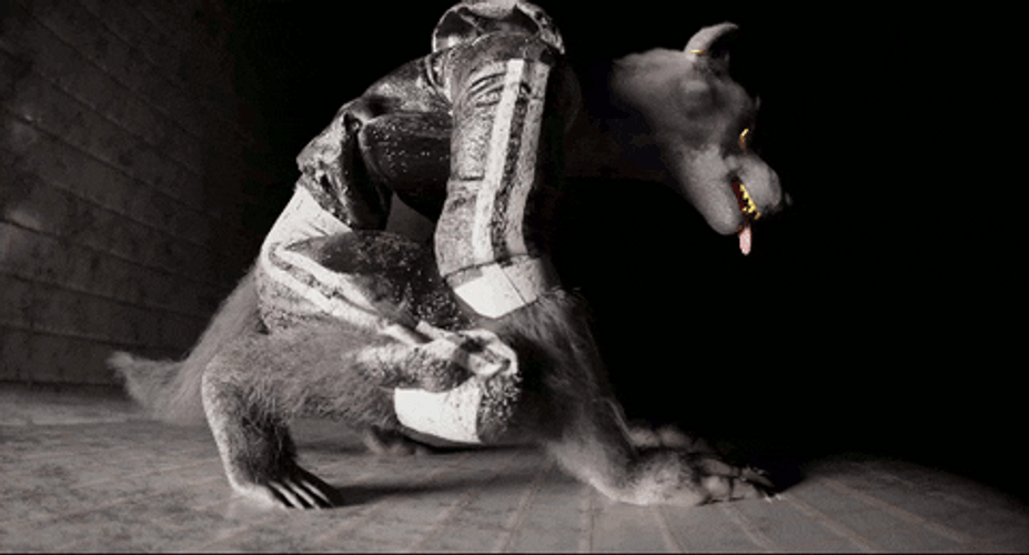 3D Werewolf Black And White Hounding GIF