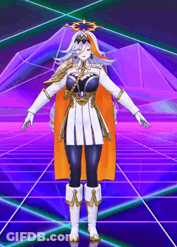 3D Woman In White And Orange Dress GIF