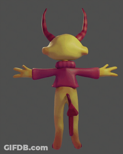 3D Yellow Demon With Horns And Tail GIF