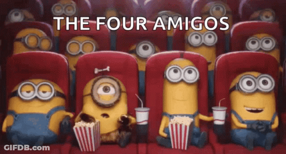 4 Minions Eating Popcorn GIF