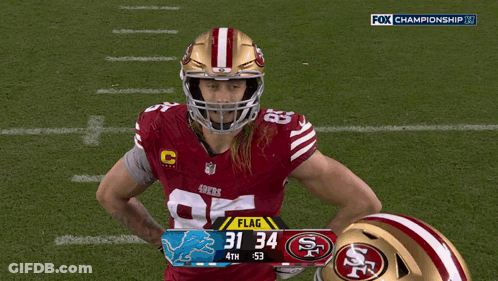 49Ers Players On Field With Scoreboard Flag 31 34 4Th 53 GIF