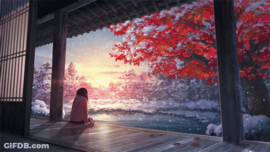 4K Anime Sakura Winter Snow GIF