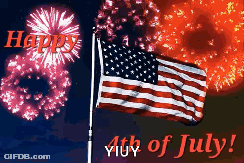 4Th Of July Fireworks And Flag Greeting Card GIF