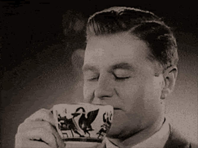 50S Monochrome Drinking Coffee GIF