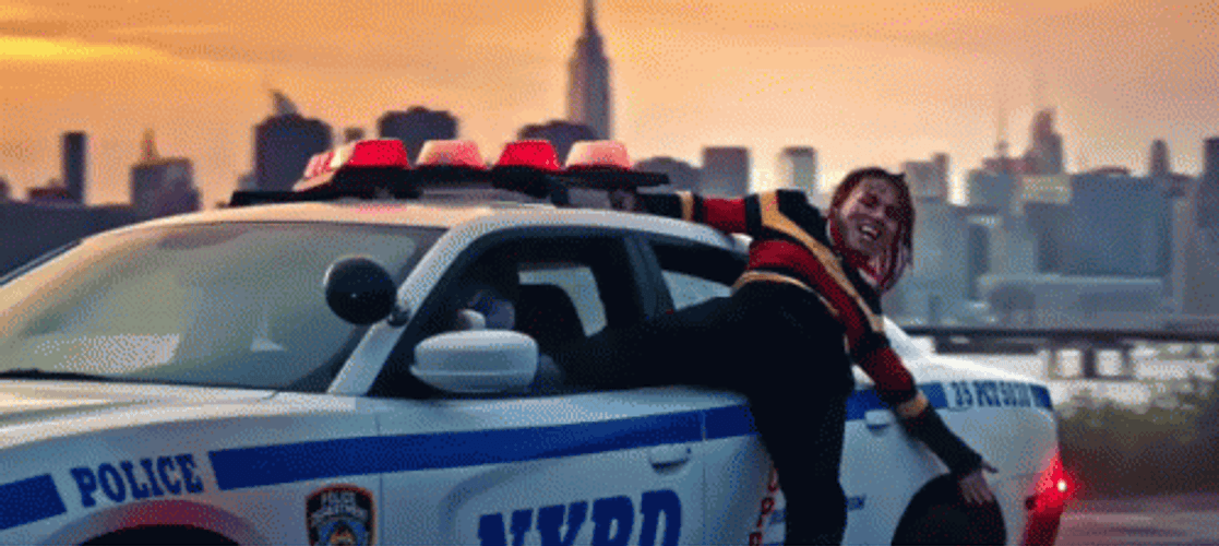 6Ix9ine Funny Police Car Riding GIF