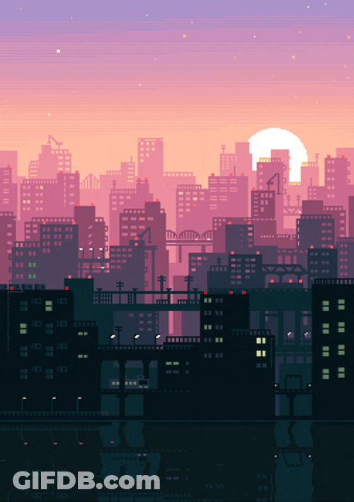 8-Bit Aesthetic City Sunset GIF