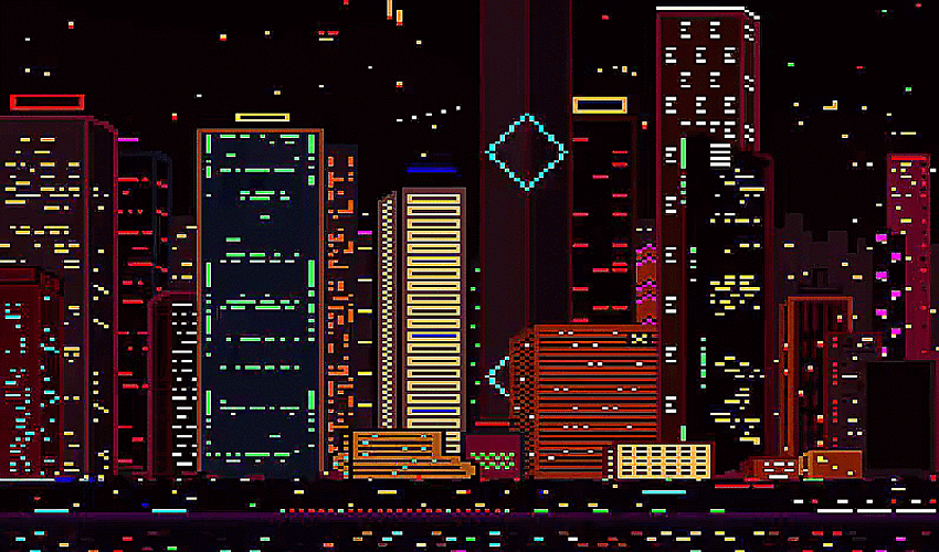 8-Bit Colorful City Lights GIF
