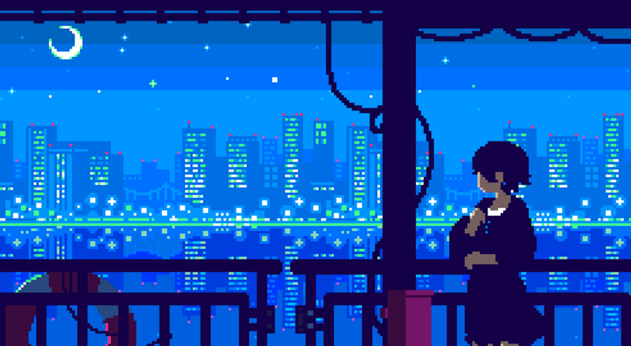 8-Bit Lo-Fi Waterfront Girl GIF