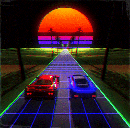80S Neon Cars GIF