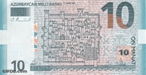 A 10 Azerbaijani Milli Bank Note With A Picture Of A Castle On It GIF