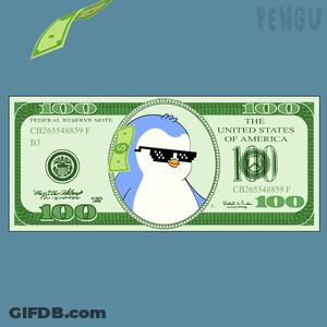 A 100 Dollar Bill From The United States Of America With A Penguin On It GIF