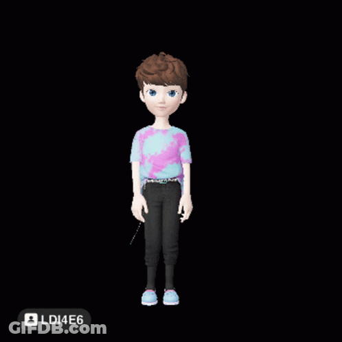 A 3D Animation Of A Boy In A Tie Dye Shirt And Black Pants GIF