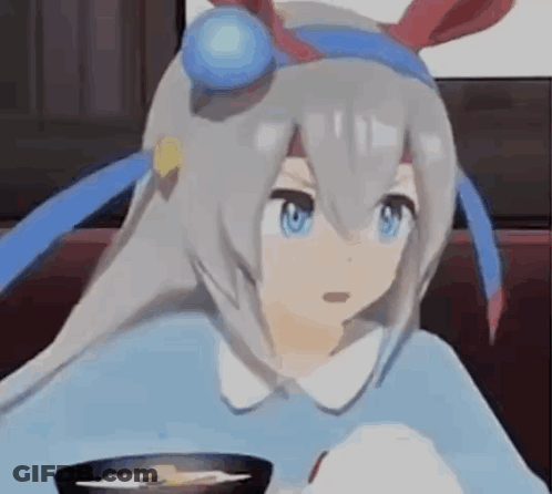 A 3D Anime Girl Is Eating A Bowl Of Soup . GIF