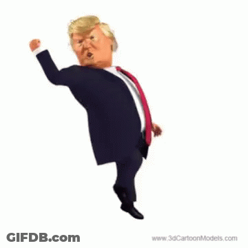 A 3D Cartoon Model Of Donald Trump In A Suit And Red Tie GIF