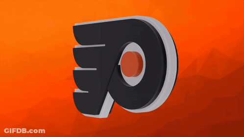 A 3D Logo For The Philadelphia Flyers Is Shown On An Orange Background GIF