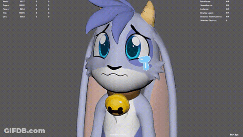 A 3D Model Of A Bunny With A Bell Around Its Neck Is Crying GIF