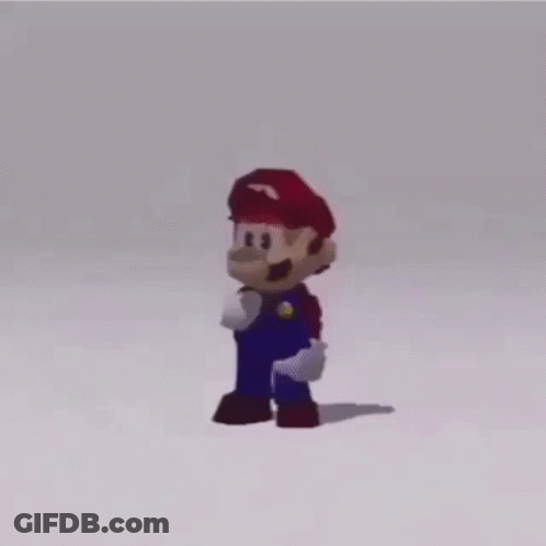 A 3D Model Of A Cartoon Character , Mario , Is Standing On A White Surface . GIF