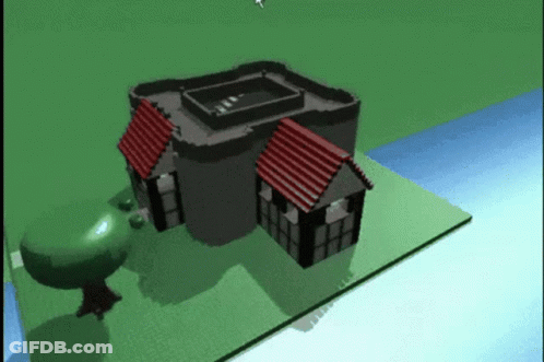 A 3D Model Of A Castle With Red Roofs GIF