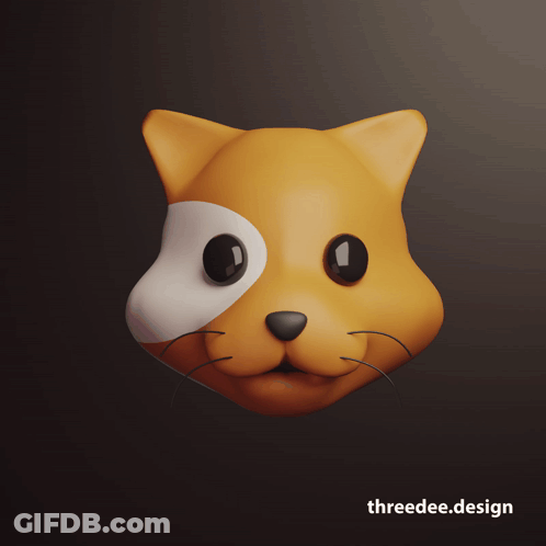 A 3D Model Of A Cat 'S Head With The Website Threedee.design Written Below It GIF